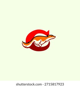 Dynamische Fuchs-Silhouette kombiniert mit dem Letter C-Logo, das Agilität, Intelligenz und Geschwindigkeit symbolisiert. Ideal für modernes Branding, Maskottchen, kreative Logos und eine saubere Vektoridentität