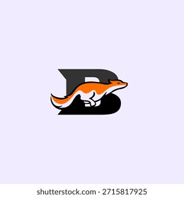Dynamische Fuchs-Silhouette kombiniert mit dem Letter-B-Logo, das Agilität, Intelligenz und Geschwindigkeit symbolisiert. Ideal für modernes Branding, Maskottchen, kreative Logos und eine saubere Vektoridentität