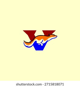 Dynamische Fuchs-Silhouette kombiniert mit dem Letter V-Logo, das Agilität, Intelligenz und Geschwindigkeit symbolisiert. Ideal für modernes Branding, Maskottchen, kreative Logos und eine saubere Vektoridentität