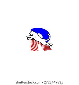 Dynamic jumping tiger silhouette with Letter R background logo, expressing speed, strength, and aggression. Ideal for sports branding and bold identities