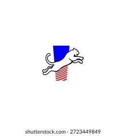 Dynamische springende Tiger Silhouette mit Letter i Hintergrund Logo, Ausdruck von Geschwindigkeit, Stärke und Aggression. Ideal für Sport-Branding und kühne Identitäten