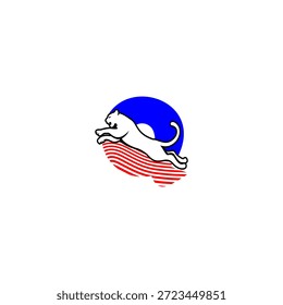 Silueta dinámica del tigre que salta con el logotipo del fondo de la letra Q, expresando velocidad, fuerza, y agresión. Ideal para la marca deportiva y las identidades audaces