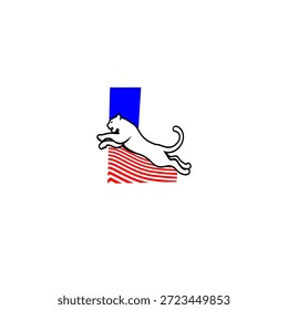 Silhueta de tigre de salto dinâmico com o logotipo de fundo Letra L, expressando velocidade, força e agressão. Ideal para marcas esportivas e identidades arrojadas