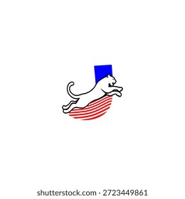 Dynamic jumping tiger silhouette with Letter J background logo, expressing speed, strength, and aggression. Ideal for sports branding and bold identities