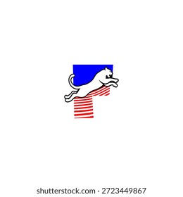 Dynamic jumping tiger silhouette with Letter F background logo, expressing speed, strength, and aggression. Ideal for sports branding and bold identities