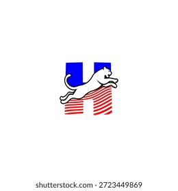 Silhueta de tigre de salto dinâmico com o logotipo de fundo da Letra H, expressando velocidade, força e agressão. Ideal para marcas esportivas e identidades arrojadas