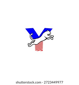 Dynamic jumping tiger silhouette with Letter Y background logo, expressing speed, strength, and aggression. Ideal for sports branding and bold identities