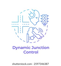 Dynamic junction control blue gradient concept icon. Real time intersection regulation. Traffic management. Round shape line illustration. Abstract idea. Graphic design. Easy to use in brochure
