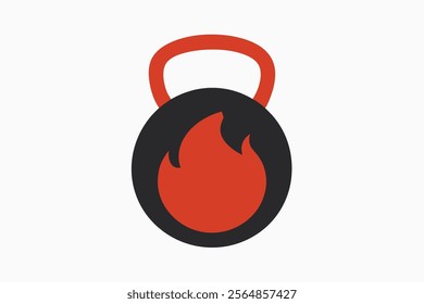 A dynamic kettlebell logo design featuring a flame, symbolizing strength, intensity, and energy.