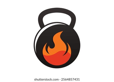 A dynamic kettlebell logo design featuring a flame, symbolizing strength, intensity, and energy.