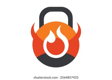 A dynamic kettlebell logo design featuring a flame, symbolizing strength, intensity, and energy.