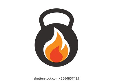 A dynamic kettlebell logo design featuring a flame, symbolizing strength, intensity, and energy.