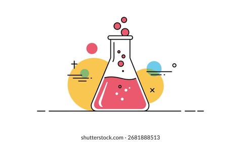 Dynamic laboratory flask with vibrant liquid and bubbles, perfect for science projects and design