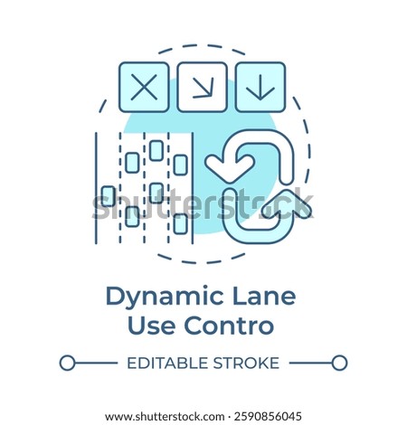Dynamic lane use control soft blue concept icon. Merge vehicle flow safely. Traffic management strategy. Round shape line illustration. Abstract idea. Graphic design. Easy to use in booklet