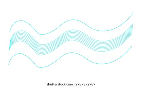 Dynamic layered turquoise wave lines creating fluid motion against white background abstract