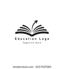 Dynamic Learning Aspiration Ein offenes Buch mit einem Pfeil, der Fortschritt und Wachstum für Bildung und Wissensförderung symbolisiert