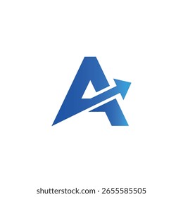 Ein dynamischer Buchstabe 'A' Logo mit einem modernen, nach oben geneigten Pfeil, in einem sauberen blauen Farbverlauf. Symbolisiert Wachstum, Fortschritt und Vorwärtsdynamik für jedes Unternehmen.
