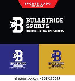 Dynamic Letter B Logo with Bull Emblem - Perfect for Sports Branding