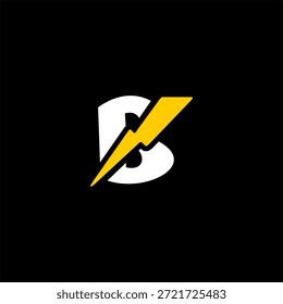 Logotipo da letra dinâmica B combinado com um símbolo de raio. Vetor moderno para tecnologia de veículos elétricos (VE), energia renovável e marca de start-ups de energia