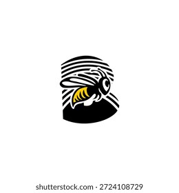 Logotipo da letra dinâmica B integrado com um ferrão de abelha afiada e silhueta da asa. Vetor minimalista agressivo para serviços de entrega, empresas de segurança e branding de equipes esportivas.