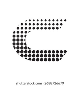 Dynamischer Buchstabe C-Logo-Symbol mit modernem Rasterpunktmuster. Abstraktes Vektorsymbol für eine kreative Technologiemarke.

