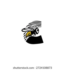 Logotipo da letra dinâmica C integrado com um ferrão de abelha afiada e silhueta da asa. Vetor minimalista agressivo para serviços de entrega, empresas de segurança e branding de equipes esportivas.