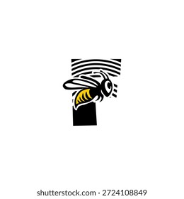 Logotipo dinámico de la letra F integrado con un aguijón de abeja afilado y silueta de ala. Vector agresivo y minimalista para los servicios de entrega, las empresas de seguridad y la marca de equipos deportivos.