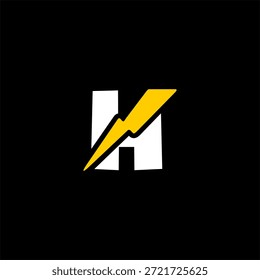 Logotipo da letra dinâmica H combinado com um símbolo de raio. Vetor moderno para tecnologia de veículos elétricos (VE), energia renovável e marca de start-ups de energia