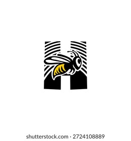 Dynamic letter H logo integrated with a sharp bee stinger and wing silhouette. Aggressive minimalist vector for delivery services, security firms, and sports team branding.