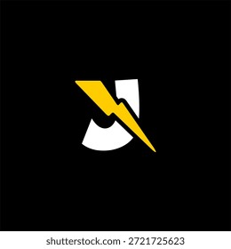 Dynamischer Buchstabe J Logo kombiniert mit einem Blitzschlagsymbol. Moderner Vektor für Elektrofahrzeug (EV) Technologie, erneuerbare Energie und Energie-Startup-Branding