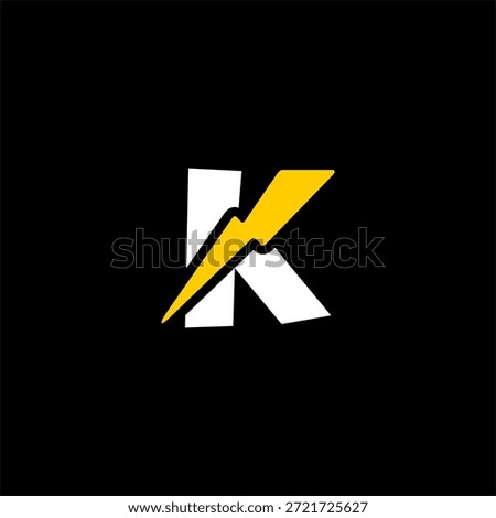 Dynamic letter K logo combined with a lightning bolt symbol. Modern vector for electric vehicle (EV) tech, renewable power, and energy startup branding