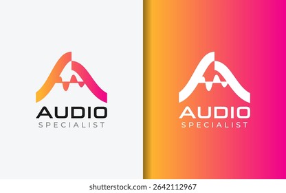Dynamic letter A logo design merged with soundwave design representing creativity and audio innovation