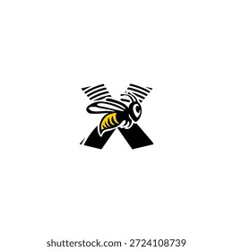 Logotipo de letra dinâmica X integrado com um ferrão de abelha afiada e silhueta de asa. Vetor minimalista agressivo para serviços de entrega, empresas de segurança e branding de equipes esportivas.