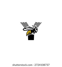 Logotipo dinámico de la letra Y integrado con un aguijón de abeja afilado y silueta de ala. Vector agresivo y minimalista para los servicios de entrega, las empresas de seguridad y la marca de equipos deportivos.