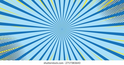 Fondo azul claro dinámico del sunburst con las líneas radiales y el modelo sutil del semitono