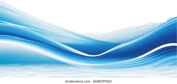 Dynamic Light Blue and White water ocean Abstract Wave Background with a Fluid Gradient Curve and Ample Space for Text, Great for Digital and Print Media
