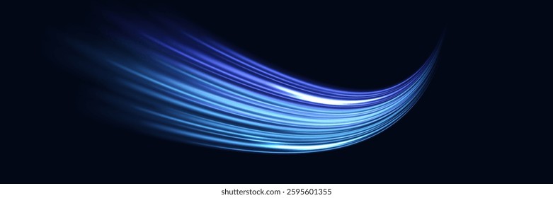 Dynamic light traces of motion. Speed ​​of light. Blue stripes of gloves speed. Abstract vector illustration.