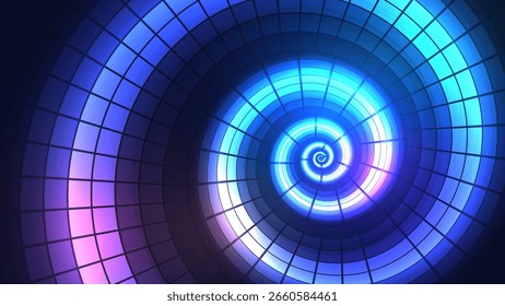 Túnel de luz dinámico, patrón de rejilla abstracto, perfecto para fondos tecnológicos, vibraciones de discoteca, o que representa la innovación y la conexión