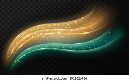 Dynamic light wave. Glowing bright trail, track and vortex isolated on transparent background