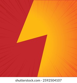 Dynamic lightning bolt vector, vibrant yellow on fiery red. Abstract energy, power icon. Modern, bold graphic design.  Perfect for tech, speed, or action themes.