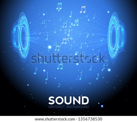 Dynamic With Lights And Notes on Blue Sound Background, Abstract Musical Illustration. Vector