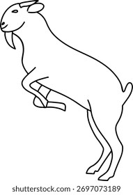 Arte de línea dinámica de una cabra saltando o criando, boceto simple y expresivo.