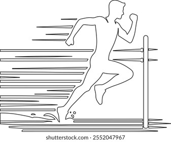 Dynamic line art vector design depicting a runner crossing the finish line, capturing the moment of triumph and determination in a minimalist and modern style.