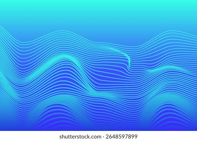 Linha dinâmica Onda de néon azul listras tecnologia fundo abstrato. Design futurista com efeito de movimento e profundidade e espaço de cópia.