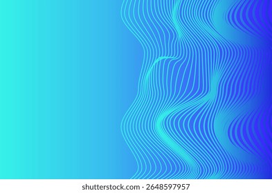 Linha dinâmica Onda de néon azul listras tecnologia fundo abstrato. Design futurista com efeito de movimento e profundidade e espaço de cópia.