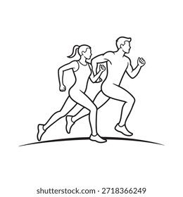 Un dibujo de línea dinámica representa a un hombre y una mujer corriendo juntos