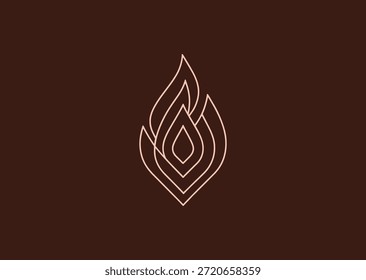 Logotipo de llama de línea dinámica con curvas fluidas y puntas afiladas, que simboliza la energía, la pasión y la transformación en un estilo lineal limpio