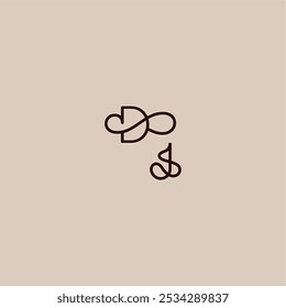 Línea dinámica inicial DJ estilo orgánico de lujo y concepto elegante tipografía de boda monograma carta