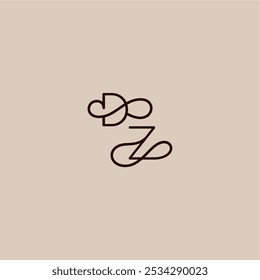 dynamic line initial DZ luxurious organic style and elegant concept wedding typography monogram letter