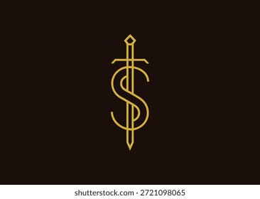 Um logotipo de linha dinâmica combinando a letra S e uma espada, expressando agilidade, força e identidade heroica em um estilo de contorno minimalista.